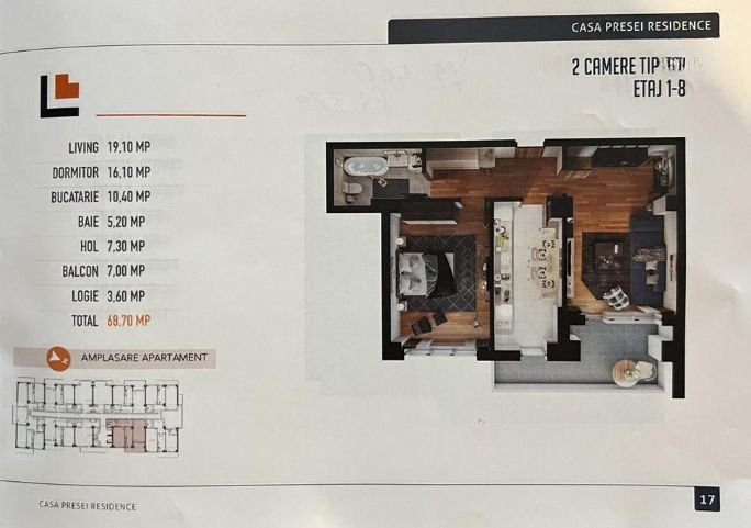 Apartament 2 camere decomandat, 69 mp, centrala & loc parcare|New Casa