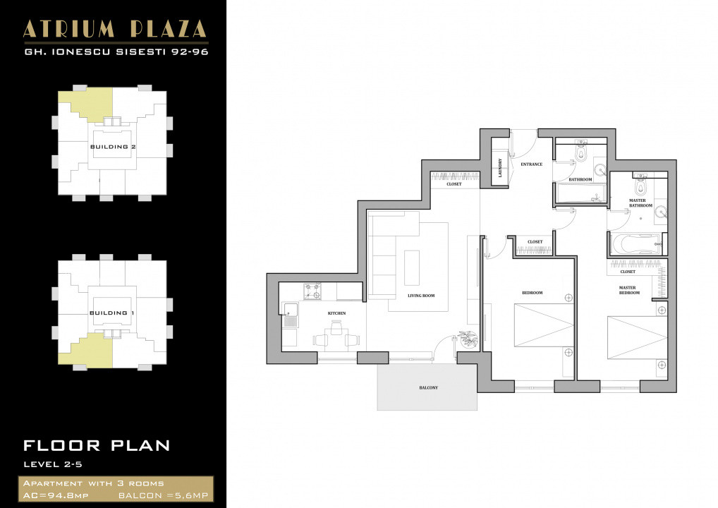 0% | Apartament 3 camere NOU, decomandat, 86 mp, 2 bai  | Atrium - Sișești