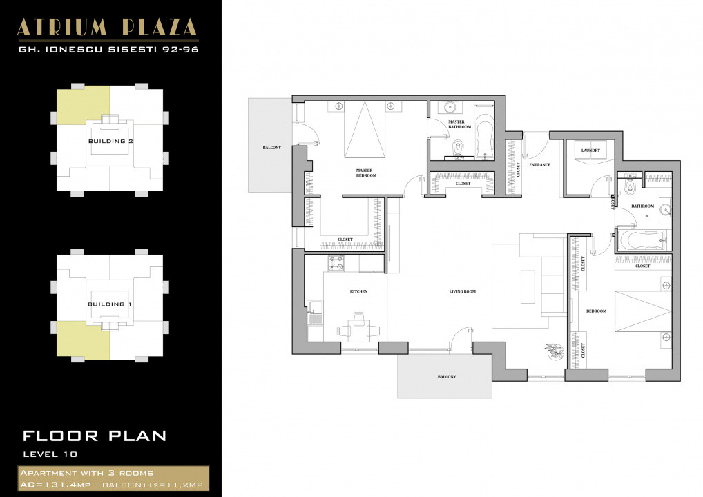 0% | Apartament 3 camere NOU, decomandat, 86 mp, 2 bai  | Atrium - Sișești