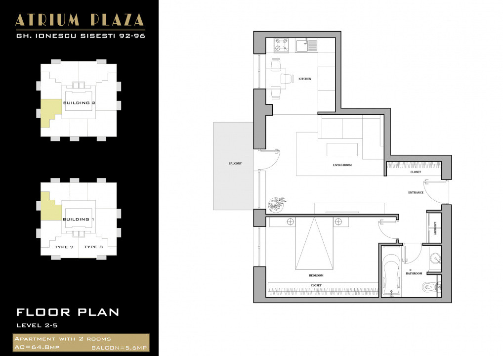 0% | Apartament 2 camere NOU, semidecomandat, 58 mp, 2 bai  | Atrium - Sișești