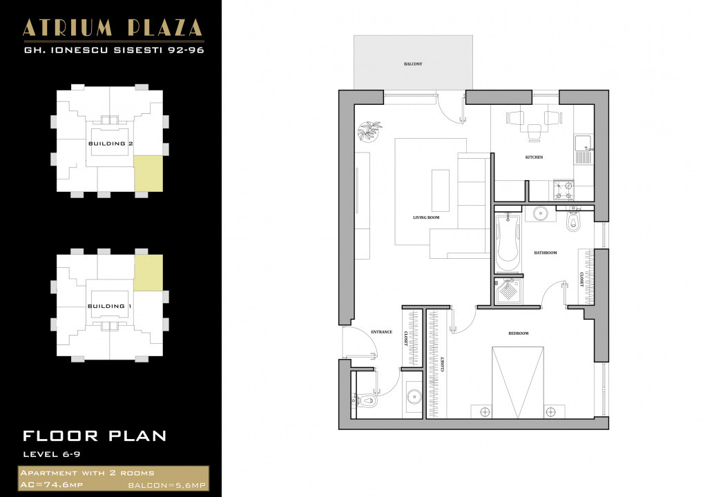 0% | Apartament 2 camere NOU, semidecomandat, 58 mp, 2 bai  | Atrium - Sișești