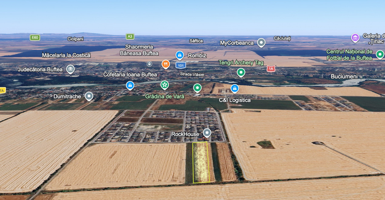 Teren intravilan 13124 mp cu front 44.5 m | Buftea - Cartierul Tineretului